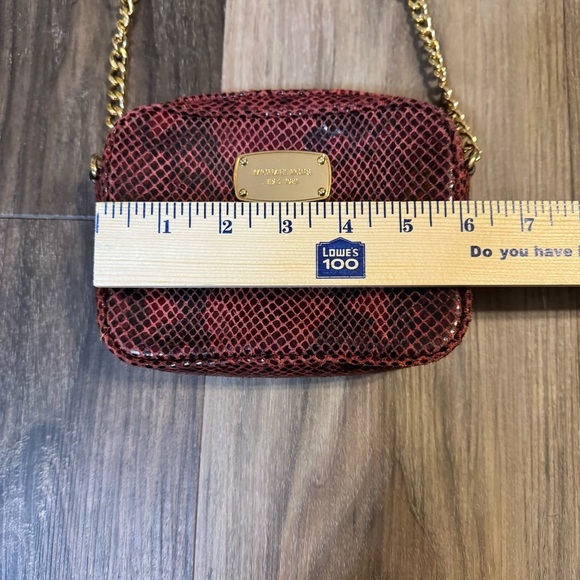 Michael Kors Hamilton Red black Python Embossed Leather‎ Crossbody Hand Bag - Picture 6 of 11